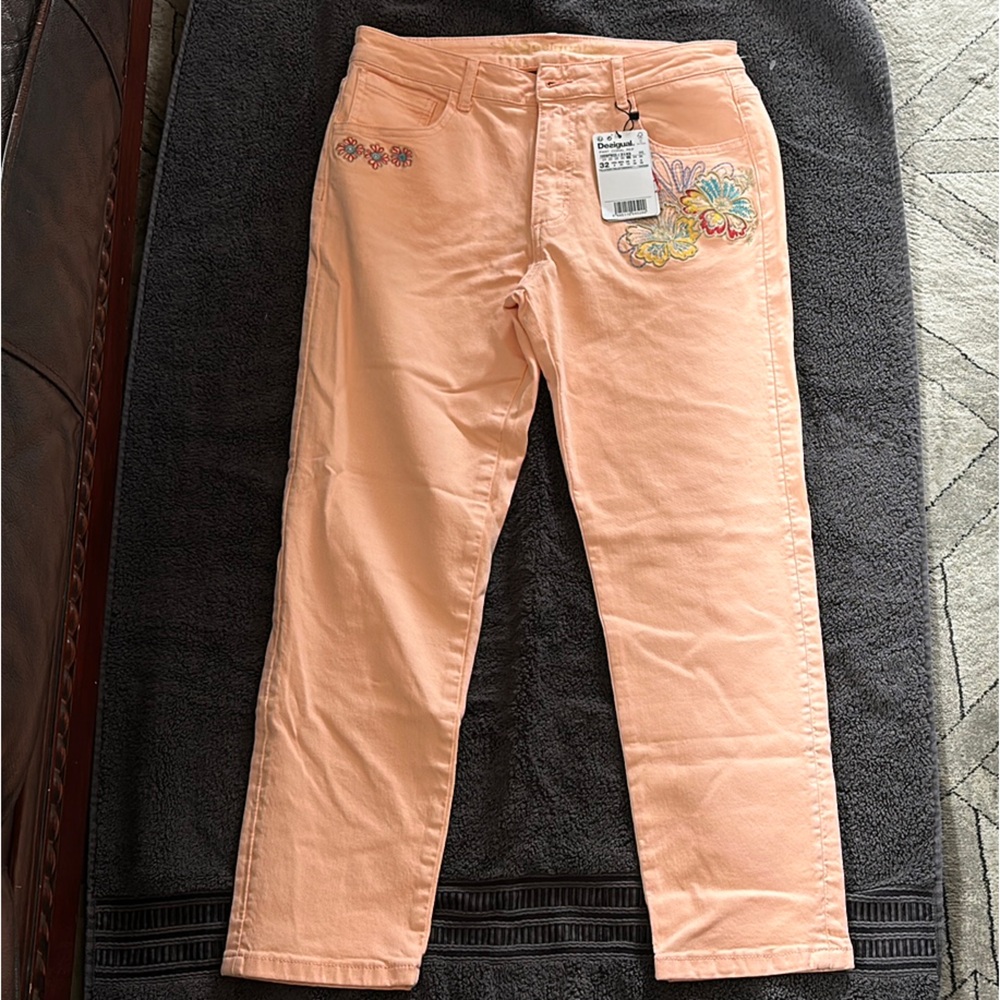 Embroidered Peach Pants